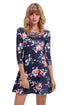 Sexy Navy Blue Fence Neck Floral Print T Shirt Dress